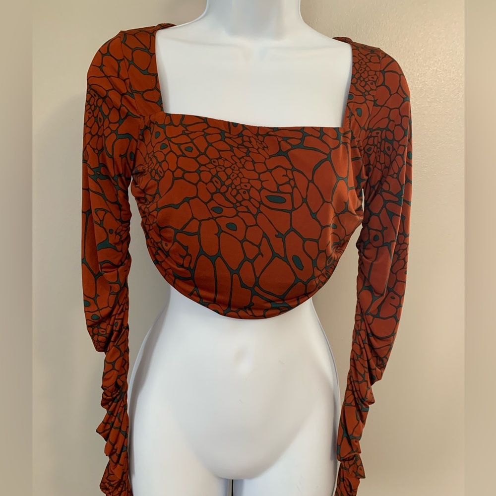 Fashion Nova Rust and Black Patterned Crop Top